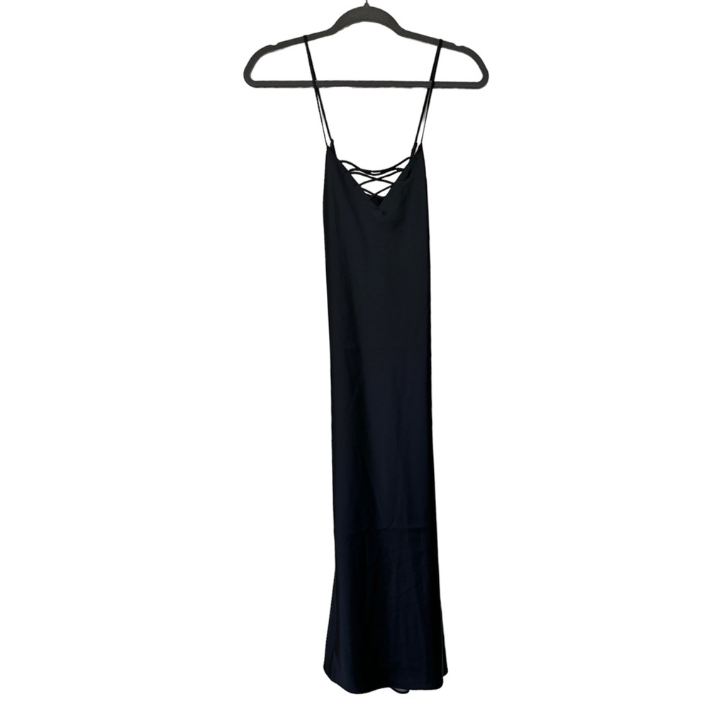 Good American Black Lace Up Satin Dress, size 1 NWT